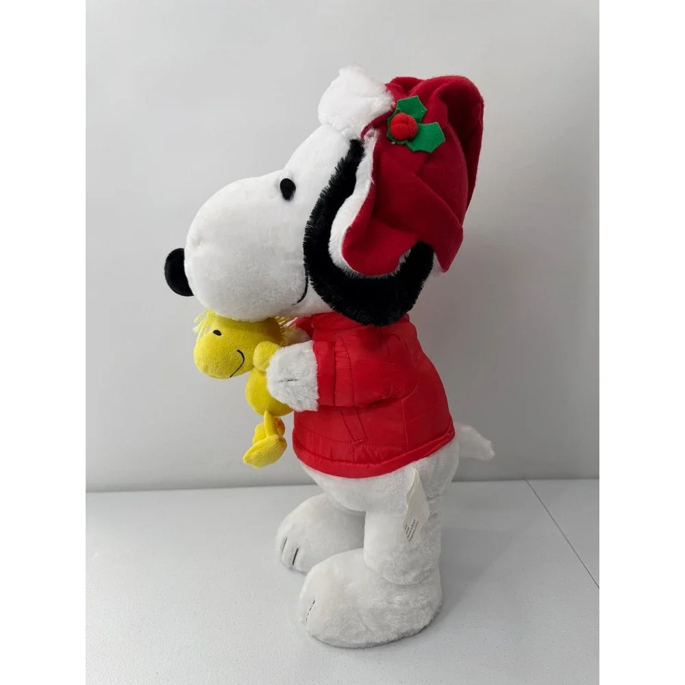 Peanuts Snoopy Plush Holiday Red Puffer Jacket Santa Hat Woodstock 21in Gemmy